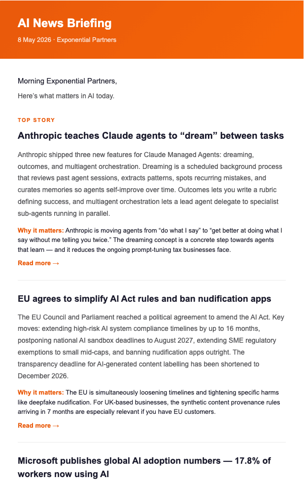 Example daily AI briefing email